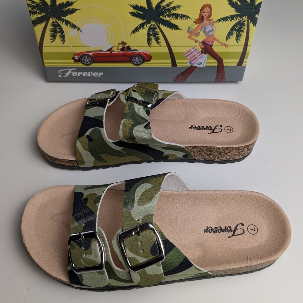 Forever Women's Birken-14 Faux Suede Adjustable Straps Slip-on Flat Sandals